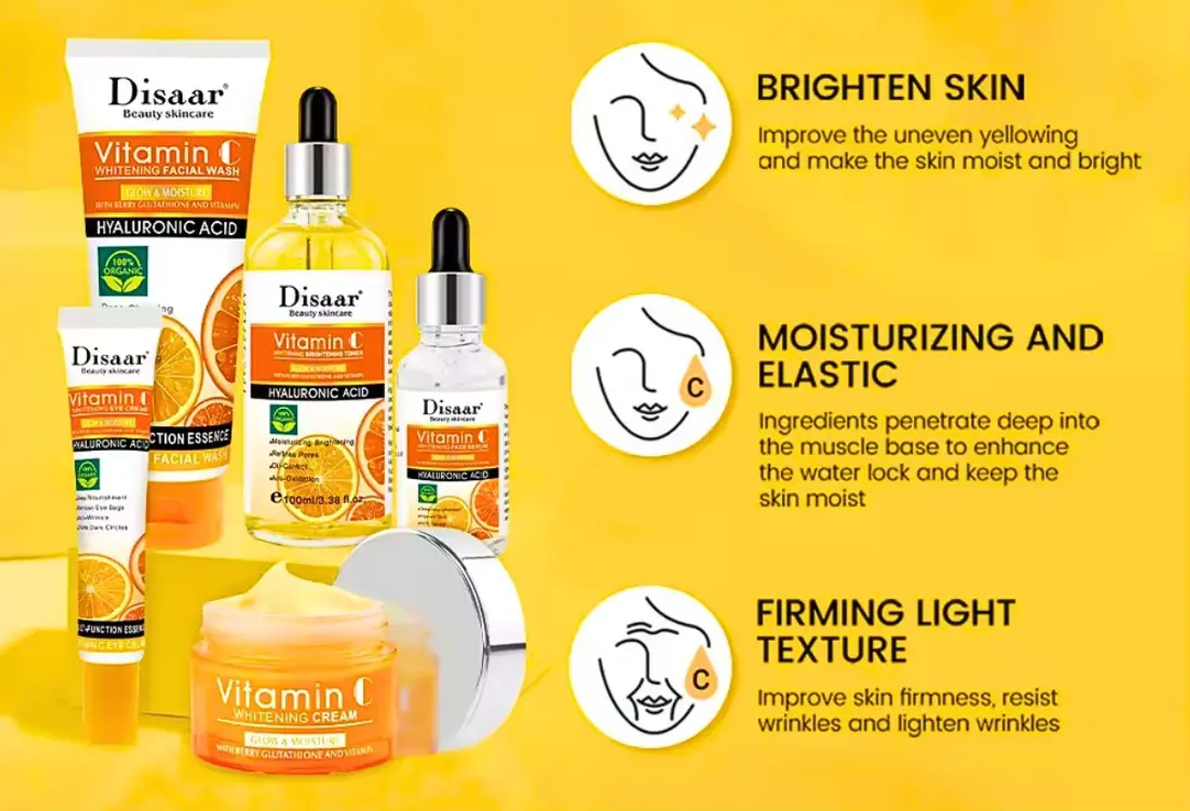 Set de Cuidado Facial Vitamina C Disaar 5 Piezas – Ilumina y Revitaliza la Piel