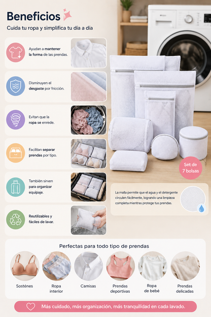 Set de 7 Bolsas Protectoras para Lavadora