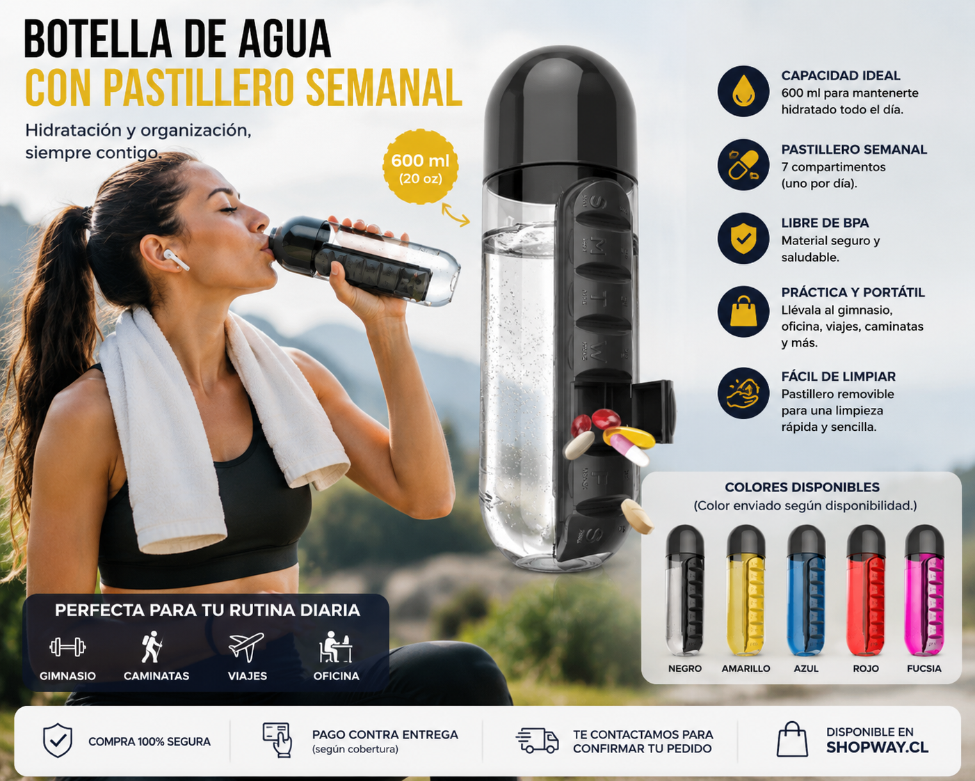 Botella de Agua con Pastillero Semanal