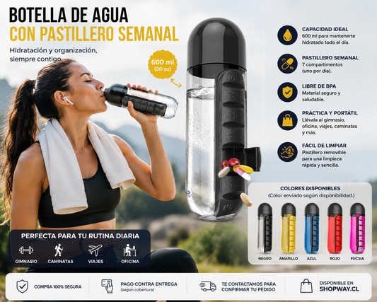 Botella de Agua con Pastillero Semanal