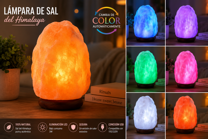 Lámpara Sal Himalaya Piedra 7 colores
