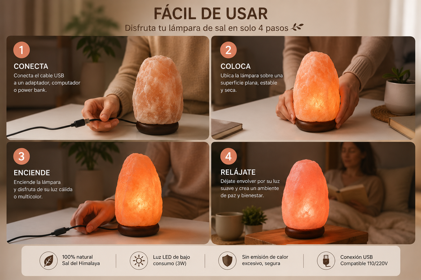 Lámpara Sal Himalaya Piedra 7 colores